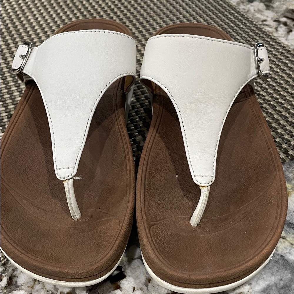 Women’s off white  colored Thong Sandals with Silver Buckle - Picture 5 of 9